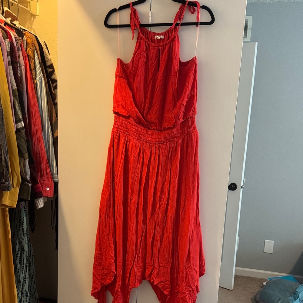 Casual Red Asymmetrical Dress